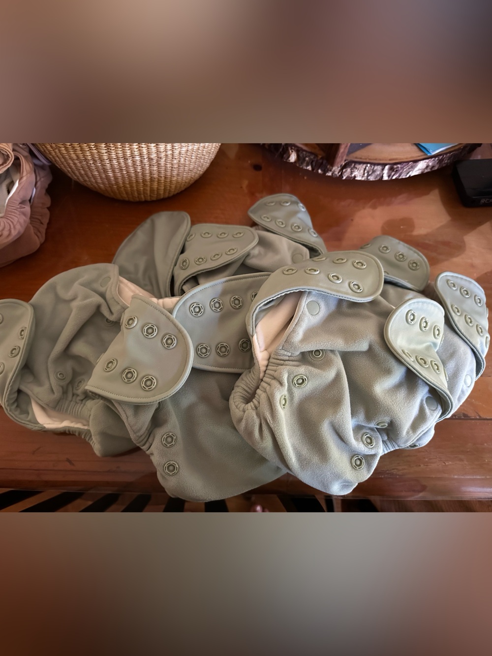 5 GroVia AIO Buttah Cloth Diapers in sage blue with Snap Fasteners